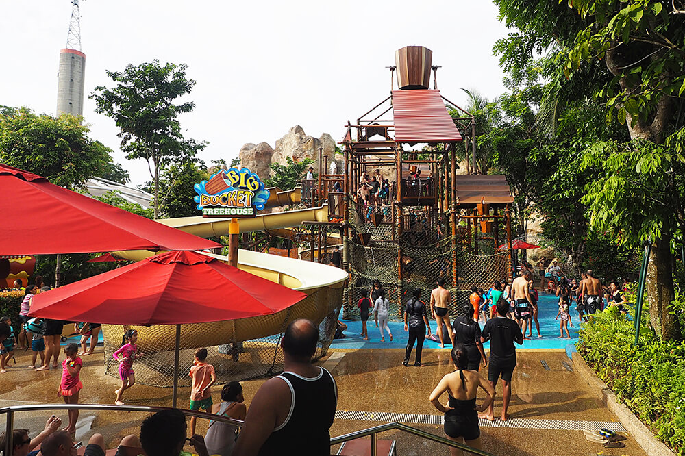 The Big Bucket Treehouse is a popular attraction situated within Adventure Cove Waterpark in Singapore.